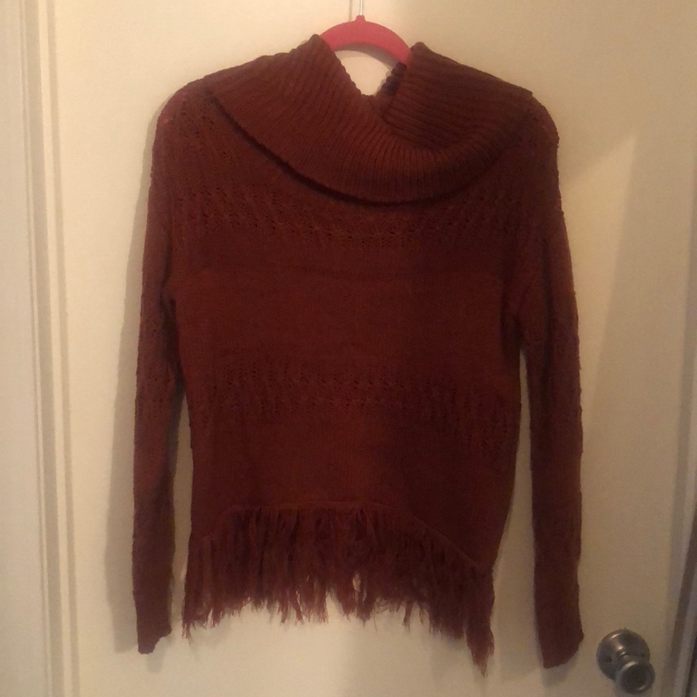 NWOT Fringe Cowl Neck Sweater
